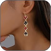 Heart Earrings for Women Valentine's Day Casino Poker Heart Sparkly Dangle Earrings Party Accessories Jewelry Gifts