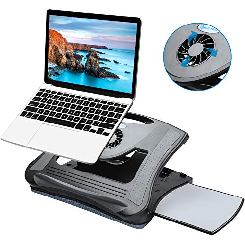 HUANUO Adjustable Lap Desk with Cooling Fan, Fits 15.6 Inch Laptops, Comfortable Laptop Desk Stand with 5 Adjustable Angles, Detachable Mouse Pad & Mesh Cushion Base
