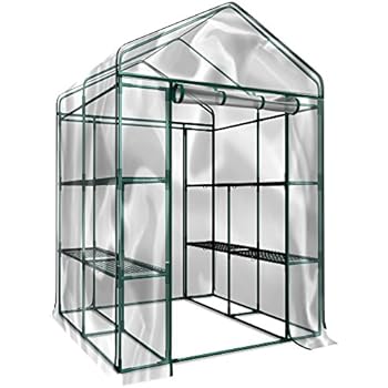 Plant Large Walk in Greenhouse with Clear Cover - 12 Shelves Stands 3 Tiers Racks - Herb and Flower Garden Green House