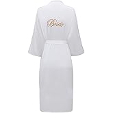 Women's Lace Trim Bride Bridesmaid Robes - Silk Like Bridal Party Robes for Wedding, Embroidered Satin Kimono