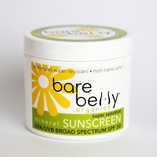 Bare Belly - Natural Sunscreen SPF 30 - UVA/UVB Broad Spectrum, Water Resistant 80 Min, Non-Nano Zinc, Fragrance Free, Organic Ingredients, Vitamin E, 4 oz