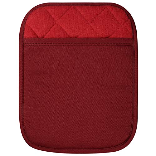 100% Cotton with Silicone Kitchen Everyday Basic Pot Holder Heat Resistant Coaster Potholder Oven Mitts with Pocket for Cooking and Baking Set of 2 Red