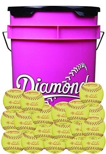 Diamond 6-Gallon Pink Ball Bucket with 18 DRC-10RFPSC 10-inch Yellow Softballs