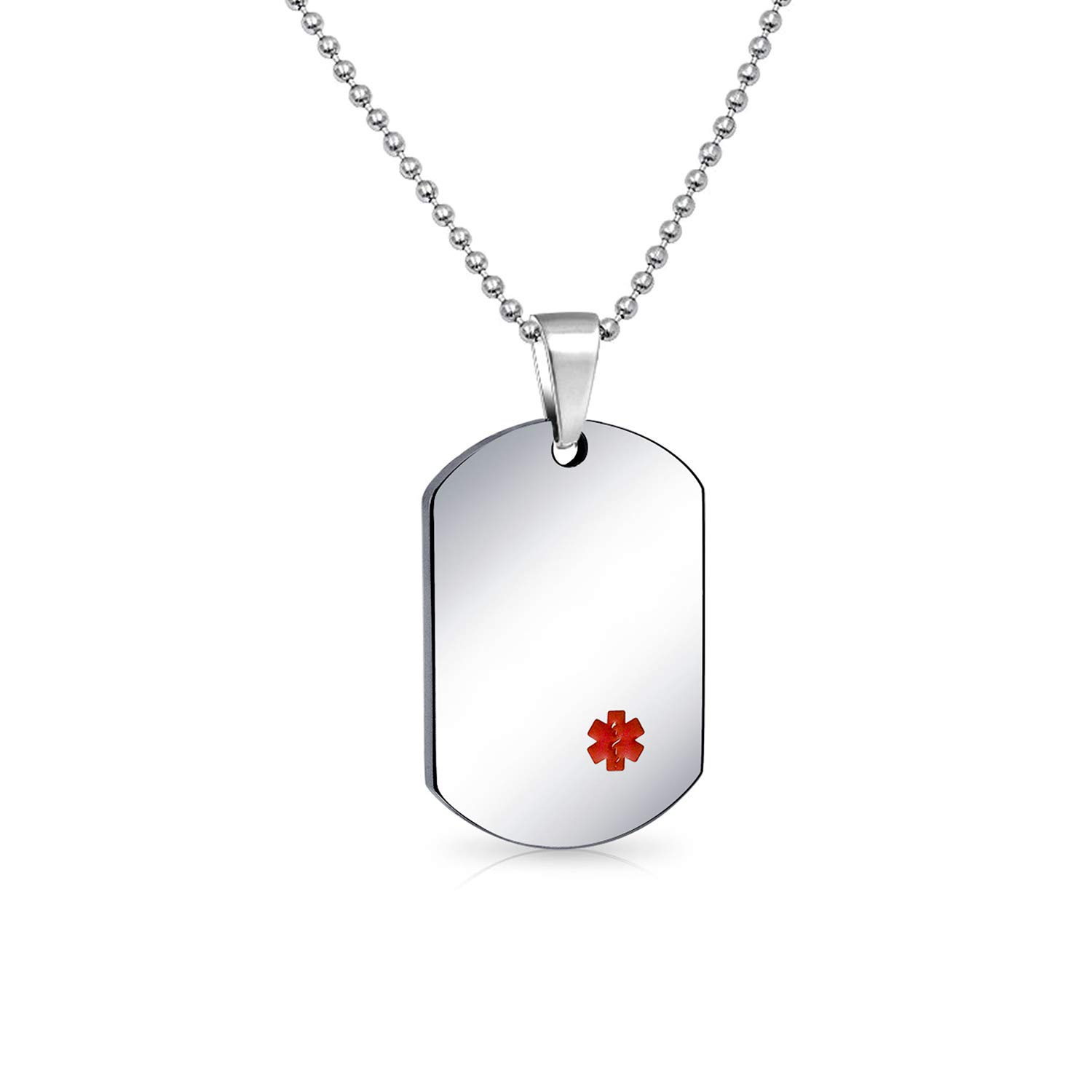 Bling Jewelry Unisex Personalize Customizable Medical Identification Medical ID Dog Tag Steel Pendant Necklace For Men Women 20 Inch Chain SM