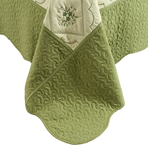 3-Piece Quilt Coverlet Bedding Set Full/Queen(90"x90") Size Bedspread Floral Pattern Exquisite Embroidery Lightweight Hypoallergenic by JessyHome, Olive - Thumbnail 6