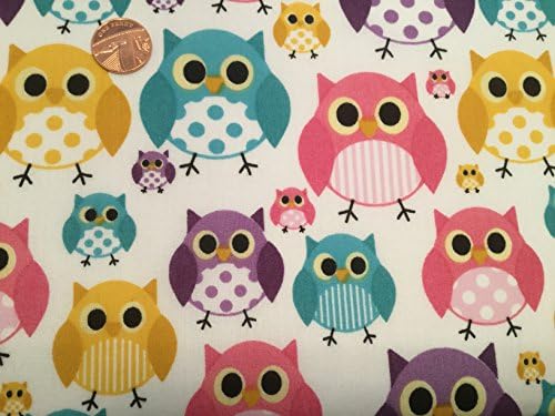 The Craft Junction Multicoloured Owls Design Polycotton Fabric Craft Dressmaking Sewing - Per Metre