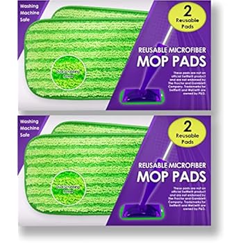 Reusable Mop Pads Fit Swiffer WetJet - Washable Microfiber Mop Pad Refills by Turbo - 12 Inch Floor Cleaning Pads Fit Both Dry Mops and Wet Jet Mop Heads - 4 Pack