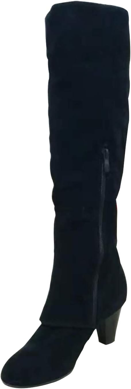 Luoweikadeng Women Riding Boots Fold Over Design Near The Ankle with Lace Detailing at Edge (7.5 M US, Black)