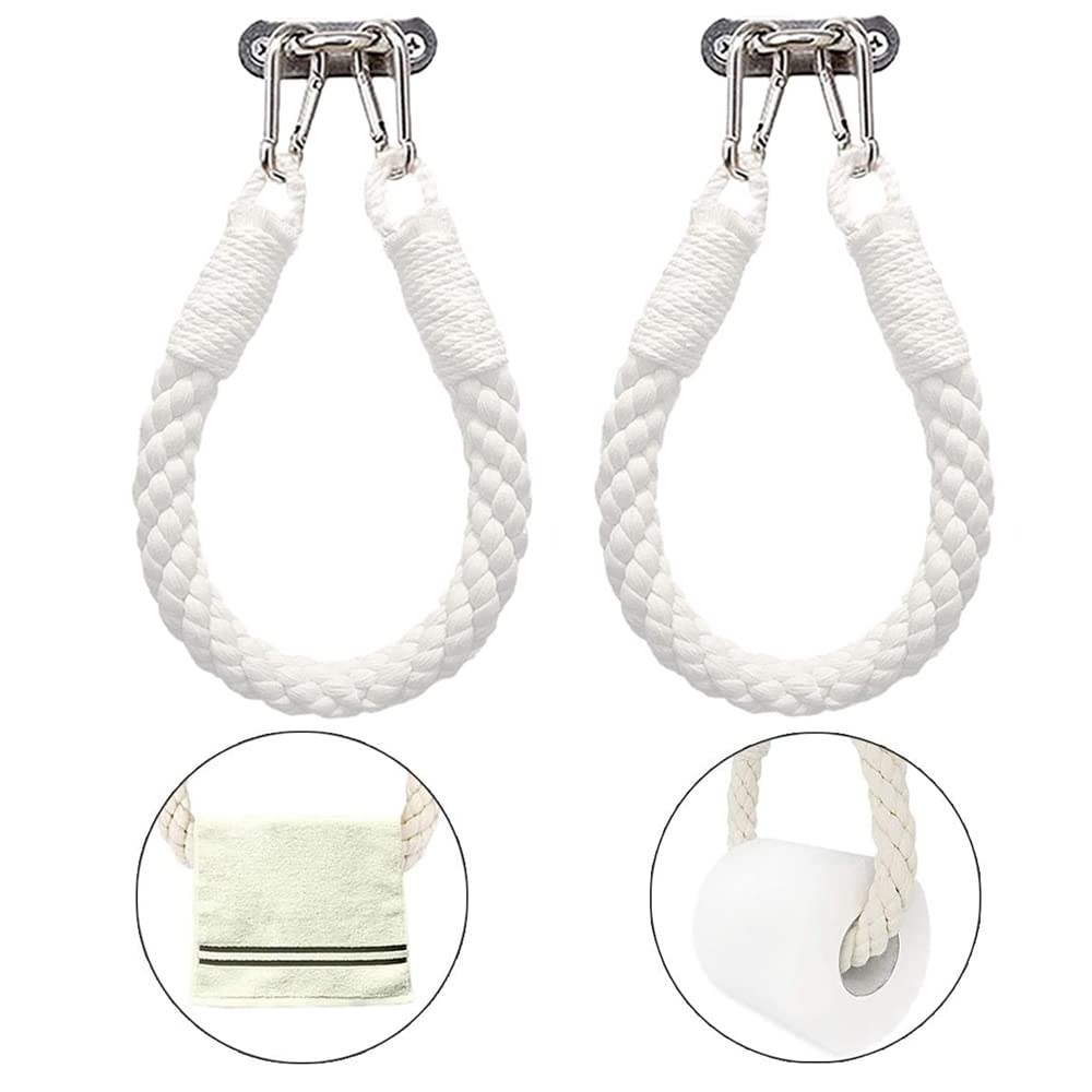 Niciksty 2pcs Rope Toilet Roll Holder, Toilet Roll Holder Industrial Rope, Nautical Retro Toilet Paper Holder, Roll Holder Wall Mounted for Bathroom, White