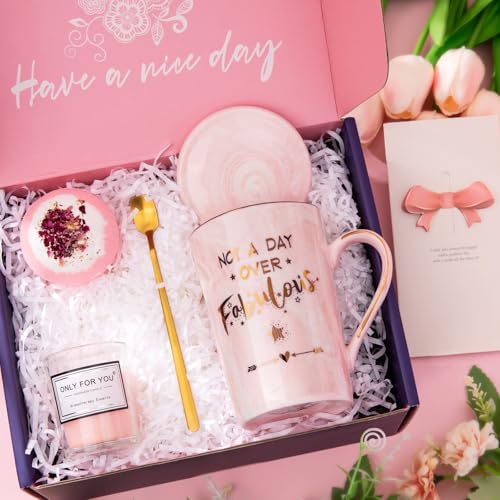 Biching Birthday Gifts for Women Not A Day Over Fabulous Mug Set, Unique Self Care Package Relaxation Spa Bath Set for Her, Happy Birthday Pamper Gifts for Women, Mum, Friends, Sister