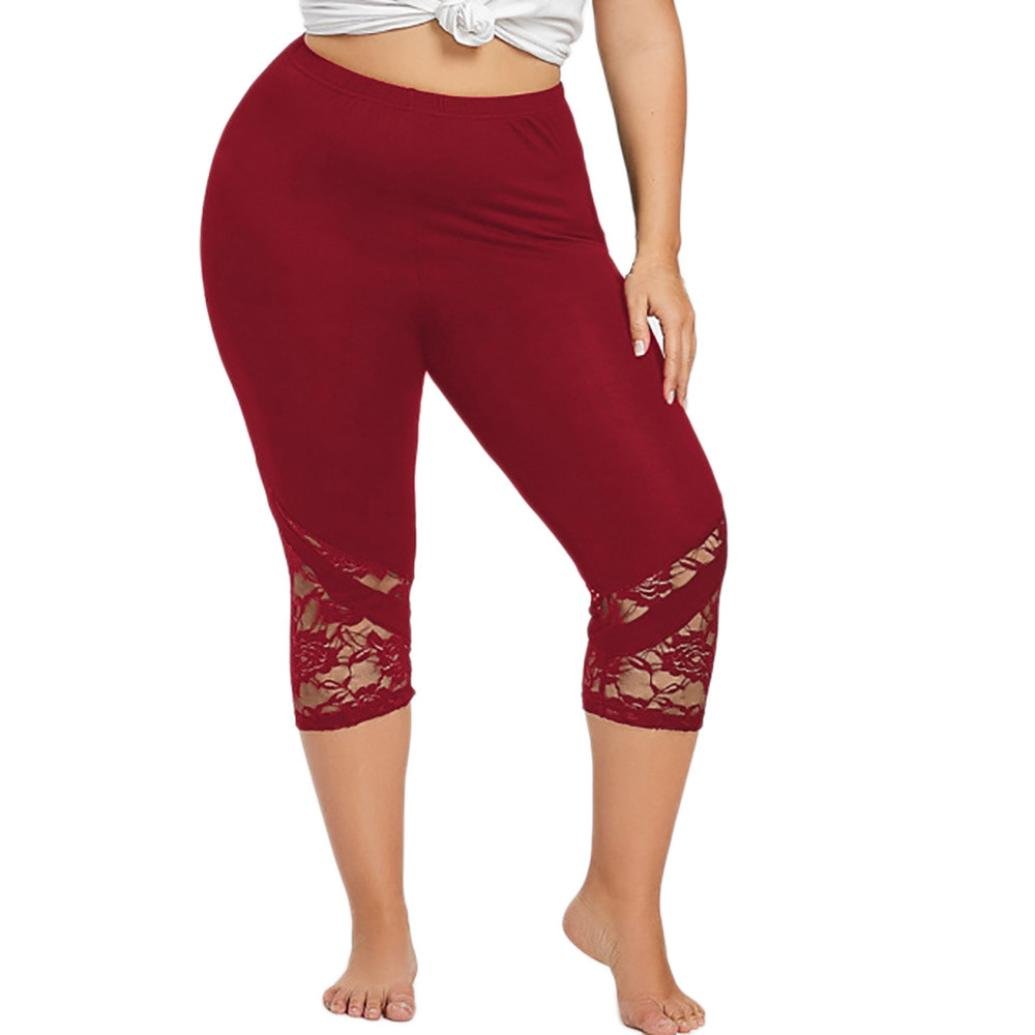 Fashion Women Lace Plus Size Solid Skinny Pants Yoga Sport Leggings Trousers