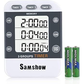 Digital Dual Kitchen Timer, Samshow 3 Channels Count UP/Down Timer, Cooking Timer, Stopwatch, Large Display, Adjustable Volume Alarm with Magnetic Back, Stand, Battery Included (White)