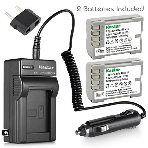 Kastar Battery (X2) & Travel Charger Kit for Olympus BLM-5, PS-BLM5 and Olympus C-8080, C-7070, C-5060, E1, E3, E5, E300, E330, E500, E510, E520 Digital Camera