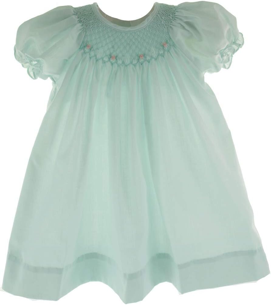 Girls Mint Green Smocked Dress Bonnet Set Bishop Day Gown