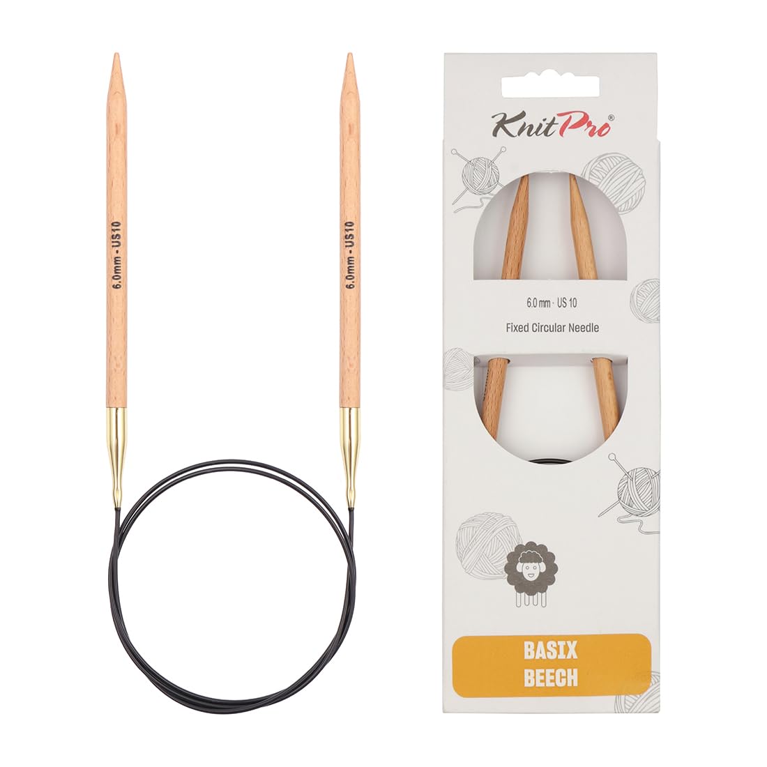 KnitPro Basix Beech Fixed Circular Needles 40" (100cm) | 6.00mm