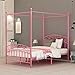 DUMEE Full Size Metal Canopy Bed Frame Platform Sweet Pink Style Mattress Foundation with Headboard and Footboard Girl Princess Beds Box Spring Replacement (Pink, Full-Deluxe)