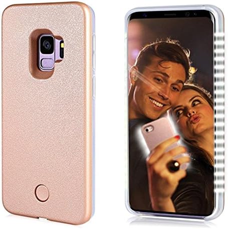 GSY Selfie Led Light Case, Rechargeable LED Light Up Flash Lighting Selfie Case Illuminated Cover [Dimmable Switch] for Samsung S9 (samsung s9, Rose Gold)