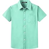 A&J DESIGN Boys Short Sleeve Dress Shirt Kids Formal Uniform Solid Collared Button Down Shirt with Chest Pocket