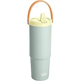 Tasty 30oz Insulated Travel Tumbler, Leak-Proof Water Bottle, Double-Wall Stainless Steel Flask with Flip Straw Lid,Cup Holder Compatible with Easy Carry Handle, Aqua