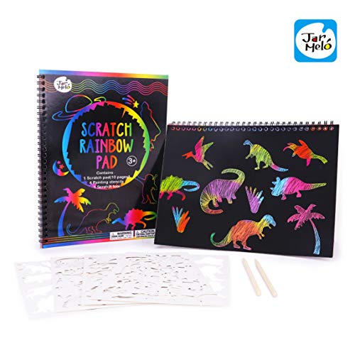 Jar Melo Scratch Off Pad Rainbow Paper Painting Notebook 20 Big &Thick Sheets with 4 Painting Stencil Colorful Scratch Board Art for Adults and Kids - Thumbnail 3