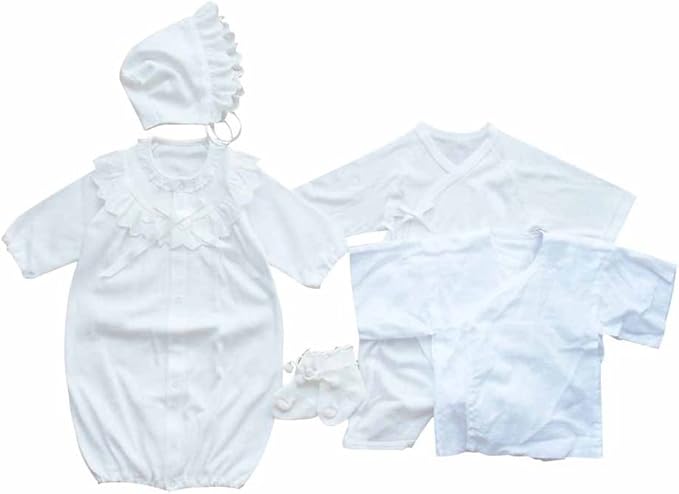 Amazon Co Jp 春秋物素材 お帽子付きベビードレス ソックス 肌着セット お宮参り 退院時に 服 ファッション小物
