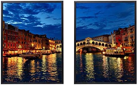 50x70cm X2枚 ライト高級 クリスタル磁器の装飾画 黒アルミ合金フレーム ヴェネツィア運河ゴンドラボート夜景住宅雲イタリア アートパネル 壁掛け絵画 インテリアアート 現代 壁飾り 部屋飾り 壁ポスター 絵画 玄関 おしゃれ モダン 壁掛け Lovinghh Com