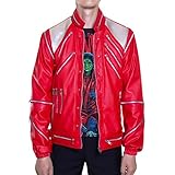 Mjb2c-Michael Jackson Costume Beat it Metal Zipper Leather Jacket/Red/XXX-Large