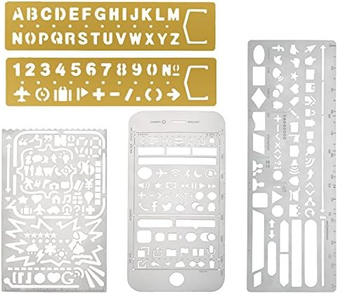 Pack of 5 Stainless Steel Drawing Painting Stencils Scale Template Sets Graphics Stencils for Journaling, Scrapbooking, Card and Craft Projects