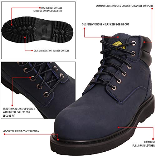 Steel Toe Work Boots for Men 6" - Safety Shoes Slip Resistant & Electrical Hazard Work Boots (11, Navy)