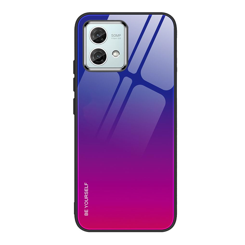 SEAHAI Case for Motorola Moto G84 5G, Ultra Thin Gradient Color Tempered Glass Hard Back & Soft Silicone TPU Bumper Hybrid Shockproof Cover, Colorful Purple