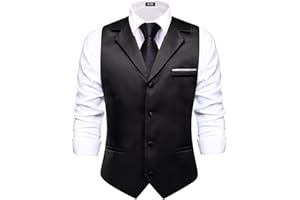 Hi-Tie Men's Suit Vest Business Casual Waistcoat with 3 Pockets for Wedding or Tuxedo Vest V-Neck