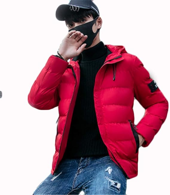 Amazon ディーハウ 中綿ジャケット メンズ 厚手 ショート丈 ダウンジャケット アウター メンズ ファッション ボリューム 冬服 ジャンパー ブルゾン コート 大きいサイズ 防寒 軽量 秋 冬 無地 防風 トップス カジュアル レッド L コート ジャケット 通販