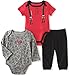 Calvin Klein Baby Solid and Print Bodysuit with Pants Set, Red/Grey, 6/9 Months