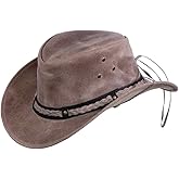 Outback Trading Men's 1367 Wagga UPF 50 Breathable Leather Western Hat with Adjustable Chin Cord with Braided Hatband