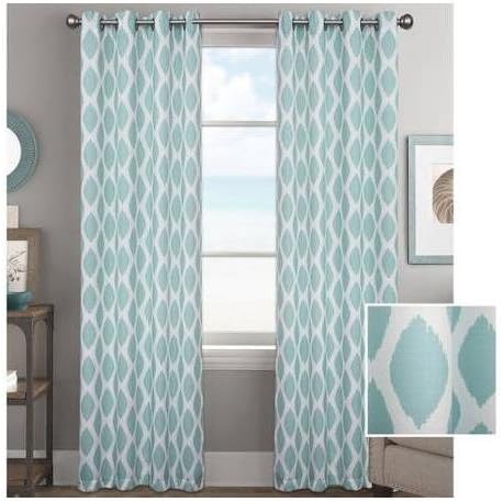 Amazon Com Bh G Aqua Ikat Diamonds Curtain Panel With Grommets 52