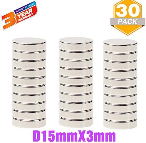 Permanent Magnets Round Magnet Disc D15X3mm 30PACK,Fridge,Refrigerator,Handcraft DIY,Office,Dry Erase Board,Whiteboard,Home,Scientific,Craft,Kitchen(Disc:15mmX3mm)