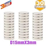 Permanent Magnets Round Magnet Disc D15X3mm 30PACK,Fridge,Refrigerator,Handcraft DIY,Office,Dry Erase Board,Whiteboard,Home,Scientific,Craft,Kitchen(Disc:15mmX3mm)