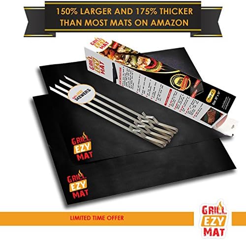 Grill Ezy® Grill Mat - Set Of 2 Grill Mats 20"x16" - 150% Thicker &amp; 64 % Larger Than Most Others - 100% Non-Stick, Heavy Duty - Perfect for BBQ Meat, Vegetables &amp; More
