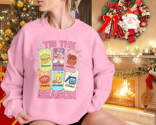 ALLTB MEXICAN CHRISTMAS SWEATSHIRT WOMEN FELIZ NAVIDAD SWEATER TIS THE SEASON PULLOVER TUKI SPANISH XMAS LONG SLEEVE TOPS PINK