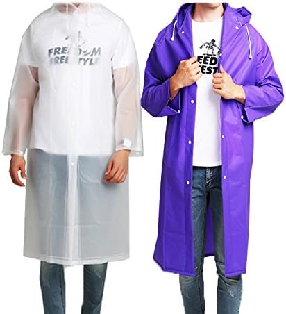 LanGui Rain Poncho - 57 by 27.6" Rain Coats Drawstring Hoods and Sleeves