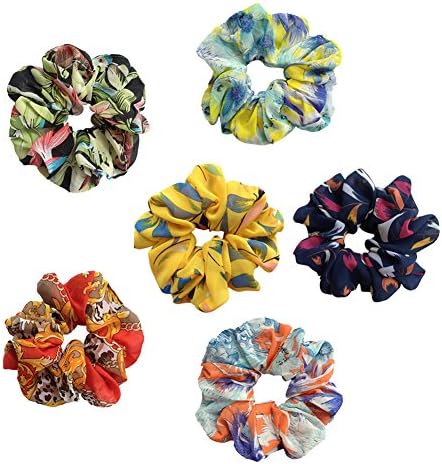 6Pcs Soft Summer Style Colorful Flower Large Hair Scrunchies Set Women Chiffon Hair Scrunchy