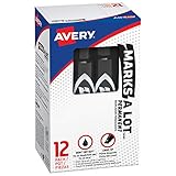 Avery Marks-A-Lot Permanent Markers, Regular Desk-Style Size, Chisel Tip, Water and Wear Resistant, 12 Black Markers (07888)