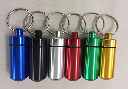 6 Pcs Aluminum Pill Medicine Box Case Bottle Holder Container Keychain Key Chain