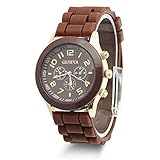 HeroNeo Classic Womens Girls Geneva Silicone Jelly Gel Quartz Analog Sports Wrist Watch (Coffee)