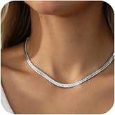 Bestelly Silver Plated Herringbone Necklace for Women - Dainty Non Tarnish Snake Choker Chain Trendy Simple Long Layered Jewelry Gifts for Women
