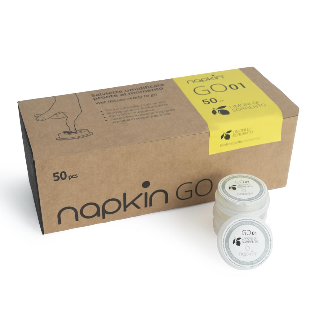 Pocket Size Plastic Free Wet Wipes Capsule with Lemon Fragrance, Suitable for Sensitive Skin by Napkin Go, Pack of 50