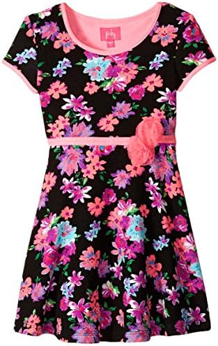 Pinky Pink Little Girls' Floral Skater Dress, Pink/Black, 4