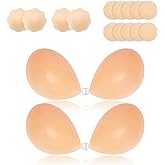 Karielsen 2 Pack Sticky Strapless Bra Invisible Push Up Adhesive Bra Silicone Bras Silicone Bras for Women with Nipple Covers