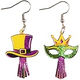 Cute Mardi Gras Acrylic Earrings for Women Carnival Fleur De Lis Crown Mask Tassel Earrings Fat Tuesday Celebration Holiday Party Jewelry