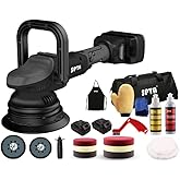 SPTA 18V Cordless Car Polisher, 15mm Orbit 2000-4800 OPM Portable Buffer Polisher with 7 Variable Speed 2Pcs 4.0Ah Battery, 6 Sponge Pads,2 Wool Pad, Tool Bag for Car Polishing, Waxing